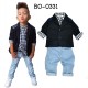 BO0331 ชุดสูทเด็กผู้ชาย เสื้อเชิ๊ตลายตาราง เสื้อสูทสีกรมท่า และกางเกงยีนส์สีฟ้า (3ชิ้น)