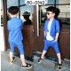BO0340 ชุดเด็กผู้ชายออกงาน เสื้อสูทแขนสามส่วน และกางเกงขาสามส่วน สีน้ำเงิน (2ชิ้น)