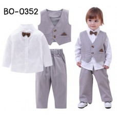 BO0352 ชุดเด็กผู้ชายออกงาน เสื้อแขนยาวสีขาว + หูกระต่าย + เสื้อกั๊ก + กางเกงขายาวสีเทา (4ชิ้น) 