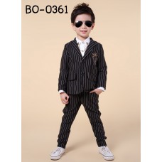 BO0361 ชุดสูทเด็กผู้ชายออกงาน เสื้อสูท + กางเกงลายทางสีดำ (2ชิ้น)