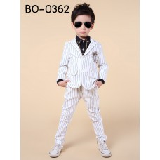 BO0362 ชุดสูทเด็กผู้ชายออกงาน เสื้อสูท + กางเกงลายทางสีขาว (2ชิ้น) 