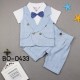 BO0433 ชุดเด็กผู้ชายออกงานแขนสั้น ติดหูกระต่ายสีน้ำเงินลายจุด + กางเกงขาสั้น สีฟ้า (2ชิ้น)