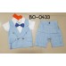 BO0433 ชุดเด็กผู้ชายออกงานแขนสั้น ติดหูกระต่ายสีน้ำเงินลายจุด + กางเกงขาสั้น สีฟ้า (2ชิ้น)