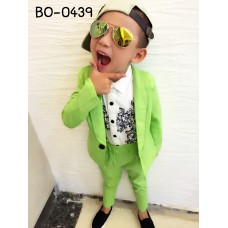 BO0439 ชุดเด็กผู้ชายออกงาน เสื้อสูทแขนยาว และกางเกงขายาว สีเขียวตองอ่อน (2ชิ้น)