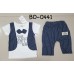 BO0441 ชุดเด็กผู้ชายออกงาน เสื้อแขนสั้นกั๊กและหูกระต่ายเย็บติด+ กางเกงขาสั้น สีกรมท่า (2ชิ้น) S.80/100