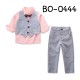 BO0444 ชุดเซ็ทเด็กผู้ชาย เสื้อเชิ๊ตสีโอรสติดหูกระต่ายม่วง + เสื้อกั๊ก และกางเกงลายทางสีเทา (3ชิ้น) S.130