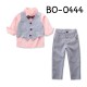 BO0444 ชุดเซ็ทเด็กผู้ชาย เสื้อเชิ๊ตสีโอรสติดหูกระต่ายม่วง + เสื้อกั๊ก และกางเกงลายทางสีเทา (3ชิ้น) 