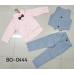 BO0444 ชุดเซ็ทเด็กผู้ชาย เสื้อเชิ๊ตสีโอรสติดหูกระต่ายม่วง + เสื้อกั๊ก และกางเกงลายทางสีเทา (3ชิ้น) 