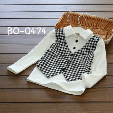 BO0474 เสื้อเด็กผู้ชายออกงาน แขนยาวกั๊กเย็บติด สีขาวดำ S.100/110