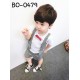 BO0479 ชุดเด็กผู้ชายเสื้อคอกลมสีขาวแขนสั้น กั๊กเย็บติด พร้อมหูกระต่ายสีแดง + กางเกงขาสั้นสีขาวดำ (3ชิ้น) S.100