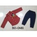 BO0481 ชุดเด็กผู้ชาย เสื้อเชิ๊ตแขนยาวลายจุดสีแดง ปักมิกกี้เมาส์ และกางเกงยีนส์ (2ชิ้น) S.80