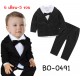 BO0491 ชุดสูทเด็กผู้ชาย เสื้อเชิ๊ตแขนยาวสีขาวติดหูกระต่ายสีดำ + เสื้อคลุม/เสื้อสูท และกางเกง สีดำ (3ชิ้น)