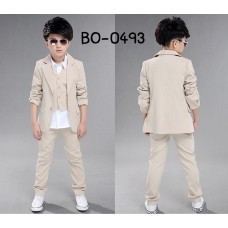 BO0493 ชุดสูทเด็กผู้ชายออกงาน เด็กโต สุดคุ้ม เสื้อสูท + เสื้อกั๊ก + กางเกงขายาวสีน้ำตาลทอง (3ชิ้น)