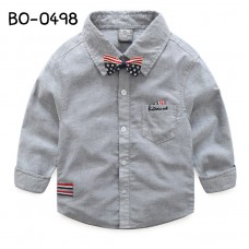 BO0498 เสื้อเชิ๊ตเด็กผู้ชายออกงาน คอปกแขนยาว สีเทา + หูกระต่ายลายธงชาติอเมริกา (2ชิ้น) S.120/130