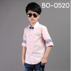 BO0520 เสื้อเชิ๊ตเด็กผู้ชายออกงาน เด็กโต คอปกแขนยาว สีชมพู 