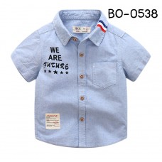BO0538 เสื้อเชิ๊ตเด็กผู้ชายออกงาน คอปกแขนสั้นสีฟ้า