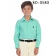 BO0580 เสื้อเชิ๊ตเด็กผู้ชาย คอปกแขนยาว ปักลายสมอเรือที่อกซ้าย สีเขียวมิ้นท์ S.100