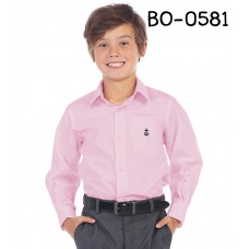 BO0581 เสื้อเชิ๊ตเด็กผู้ชาย คอปกแขนยาว ปักลายสมอเรือที่อกซ้าย สีชมพูอ่อน 