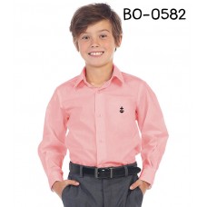 BO0582 เสื้อเชิ๊ตเด็กผู้ชาย คอปกแขนยาว ปักลายสมอเรือที่อกซ้าย สีโอรส 