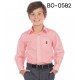 BO0582 เสื้อเชิ๊ตเด็กผู้ชาย คอปกแขนยาว ปักลายสมอเรือที่อกซ้าย สีโอรส 