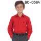 BO0584 เสื้อเชิ๊ตเด็กผู้ชาย คอปกแขนยาว ปักลายสมอเรือที่อกซ้าย สีแดง