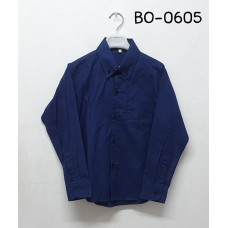 BO0605 เสื้อเชิ๊ตเด็กผู้ชาย แขนยาวคอปกติดกระดุม แต่งกระเป๋า สีกรมท่า