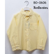 BO0606L เสื้อเชิ๊ตเด็กผู้ชาย แขนยาวคอปกติดกระดุม แต่งกระเป๋า สีเหลืองอ่อน