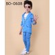 BO0608 ชุดสูทเด็กผู้ชายออกงาน เสื้อคลุมสูทแขนยาว และกางเกงขายาว สีฟ้าเข้ม (2ชิ้น) S.150