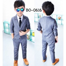 BO0616 ชุดสูทเด็กผู้ชายออกงาน เสื้อคลุมสูทแขนยาว และกางเกงขายาว สีเทาควันบุหรี่ (2ชิ้น) 