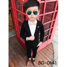 BO0641 ชุดสูทเด็กผู้ชายออกงาน เสื้อคลุมสูทแขนยาว และกางเกงขายาว สีดำ (2ชิ้น) S.160
