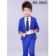 BO0642 ชุดสูทเด็กผู้ชายออกงาน เสื้อคลุมสูทแขนยาว และกางเกงขายาว ลายตารางสีน้ำเงิน (2ชิ้น) S.110/130