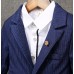 BO06453 ชุดสูทเด็กผู้ชายออกงาน เสื้อคลุมสูทแขนยาว กั๊ก และกางเกงขายาว ลายทางสีน้ำเงิน (3ชิ้น) S.140
