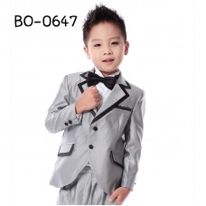 BO0647 ชุดสูทออกงานครบเซ็ท สีเงินแต่งขอบดำ (3ชิ้น) S.150