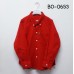 BO0653 เสื้อเชิ๊ตเด็กผู้ชาย แขนยาวคอปกติดกระดุม แต่งกระเป๋า สีแดง 