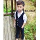 BO0659 ชุดกั๊กเด็กผู้ชายออกงาน เสื้อกั๊ก และกางเกงขายาวลายทางสีดำ (2ชิ้น) S.140