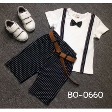 BO0660 ชุดเด็กผู้ชาย เสื้อคอกลมแขนสั้น + หูกระต่าย + กางเกงสีดำ + เข็มขัด (4ชิ้น)