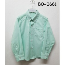 BO0661 เสื้อเชิ๊ตเด็กผู้ชาย แขนยาวคอปกติดกระดุม แต่งกระเป๋า สีเขียวมิ้นท์