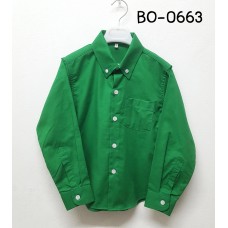 BO0663 เสื้อเชิ๊ตเด็กผู้ชาย แขนยาวคอปกติดกระดุม แต่งกระเป๋า สีเขียวใบไม้