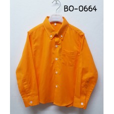 BO0664 เสื้อเชิ๊ตเด็กผู้ชาย แขนยาวคอปกติดกระดุม แต่งกระเป๋า สีส้ม