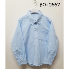 BO0667 เสื้อเชิ๊ตเด็กผู้ชาย แขนยาวคอปกติดกระดุม แต่งกระเป๋า สีฟ้าอ่อน 