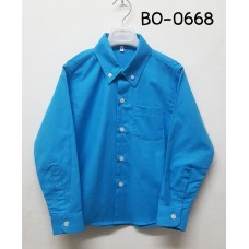 BO0668 เสื้อเชิ๊ตเด็กผู้ชาย แขนยาวคอปกติดกระดุม แต่งกระเป๋า สีฟ้าเข้ม