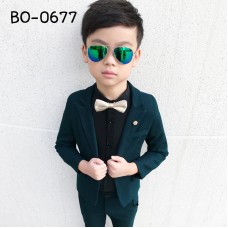 BO0677 ชุดสูทเด็กผู้ชายออกงาน เสื้อคลุมสูทแขนยาว และกางเกงขายาว สีเขียว (2ชิ้น) 