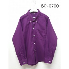 BO0700 เสื้อเชิ๊ตเด็กผู้ชาย แขนยาวคอปกติดกระดุม แต่งกระเป๋า สีม่วงเข้ม
