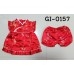 GI0157 ชุดจีนสาวหมวยกี่เพ้า + กางเกงขาจั๊ม ลายดอกเหมยสีแดง ฉลองตรุษจีน (2ชิ้น)