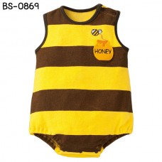 BS0869 ชุดบอดี้สูทเด็ก แฟนซีสัตว์น้อย แขนกุด ขาเว้า ลายผึ้ง สีเหลืองสลับน้ำตาล S.95