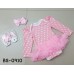 BS0910 ชุดบอดี้สูทแฟนซี เด็กผู้หญิงครบเซ็ท แขนยาว ลายจุดสีชมพู + ผ้าคาดผมติดโบว์ + รองเท้า (3ชิ้น) S 0-3 เดือน