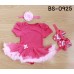 BS0925 ชุดบอดี้สูทแฟนซี เด็กผู้หญิงครบเซ็ท แขนสั้น สีโรส + ผ้าคาดผมติดดอกไม้ + รองเท้า ลายจุดสีชมพูเข้ม (3ชิ้น) ไซส์ L
