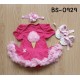 BS0929 ชุดบอดี้สูทแฟนซี เด็กผู้หญิงครบเซ็ท แขนสั้น ลายไอศครีม สีชมพูเข้ม + ผ้าคาดผมติดดอกไม้ + รองเท้าลายจุด (3ชิ้น)
