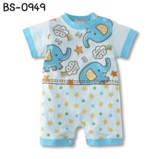 BS0949 ชุดบอดี้สูทเด็ก แขนสั้น ลายช้าง สีฟ้า