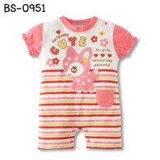 BS0951 ชุดบอดี้สูทเด็ก แขนสั้น ลายปลาวาฬ สีชมพู